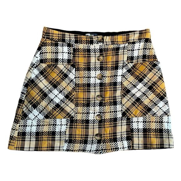 Maeve Anthropologie Clueless Mini Skirt Yellow Black White Tartan Plaid Knit Sz - Picture 4 of 11